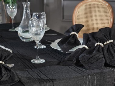 Corvver Dinner/Launch Set 26pcs, Tablecloth 160x220, Runner, Napkins, Rings Black - Thumbnail