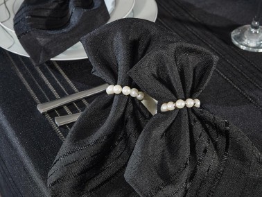 Corvver Dinner/Launch Set 26pcs, Tablecloth 160x220, Runner, Napkins, Rings Black - Thumbnail