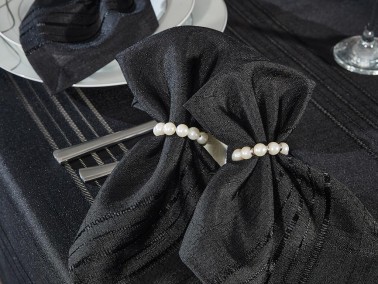 Corvver Dinner/Launch Set 26pcs, Tablecloth 160x220, Runner, Napkins, Rings Black - Thumbnail