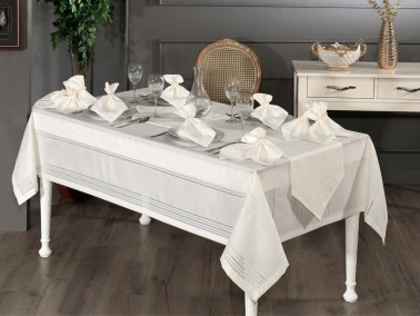 Corvver Dinner/Launch Set 26pcs, Tablecloth 160x220, Runner, Napkins, Rings Cream - Thumbnail