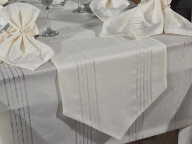 Corvver Dinner/Launch Set 26pcs, Tablecloth 160x220, Runner, Napkins, Rings Cream - Thumbnail