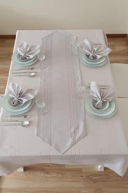 Corvver New Season Table Cloth, Table Cover, And Linen Set, 26 Pcs, 12 Seaters, Tablecloth 155x220, Runner 45x135, Napkins 35x35, Ring 12 - Thumbnail