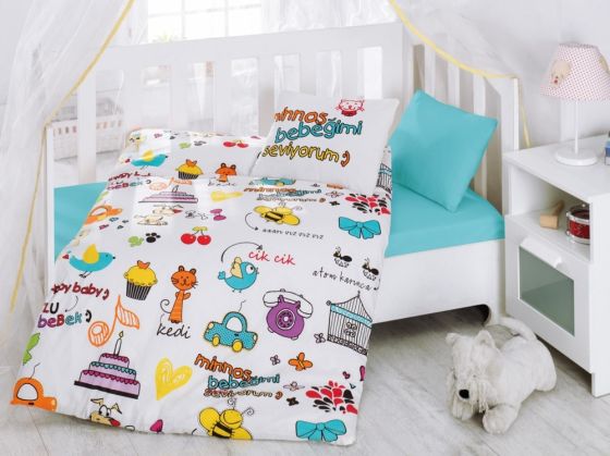 Cotton Box Baby Duvet Cover Set Happy Baby White