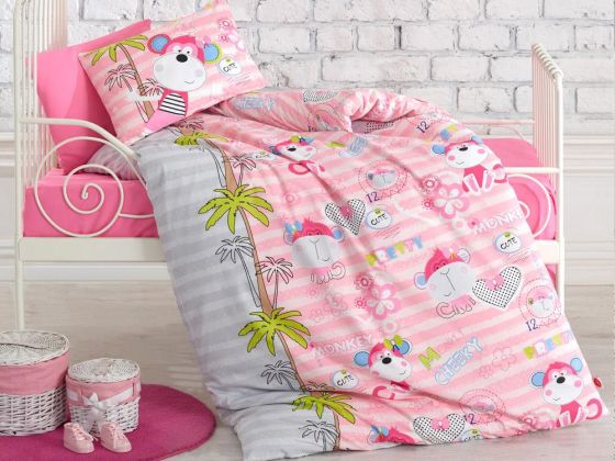 Cotton Box Baby Bedding Set Cute Monkeys Pink