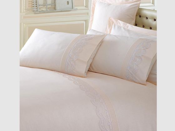 Cotton Box Brode Ranforce Double Duvet Cover Set Cappucino