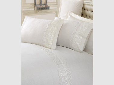 Cotton Box - Cotton Box Brode Ranforce Çift Kişilik Nevresim Takımı Ekru