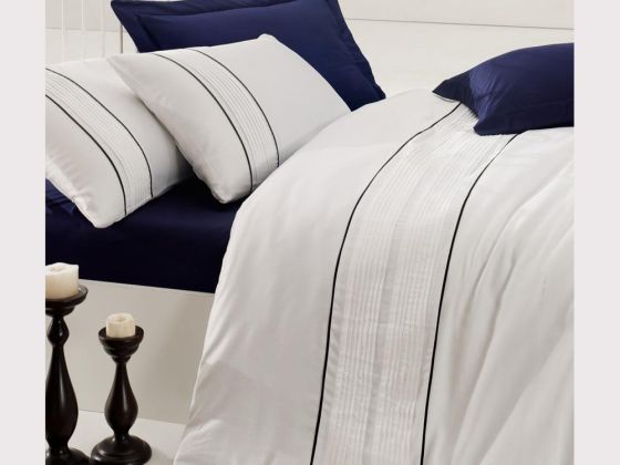 Cotton Box Embroidered Satin Duvet Cover Set Alone Navy Blue
