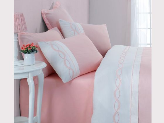 Cotton Box Embroidered Satin Duvet Cover Set Solare Pink