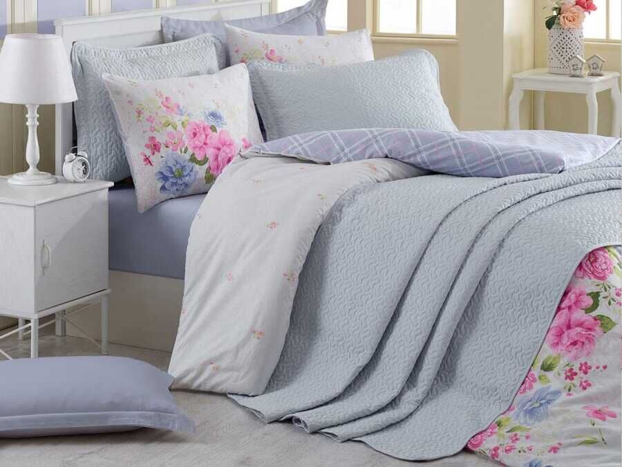 Cotton Box Daily Double Bedspread Set Blue