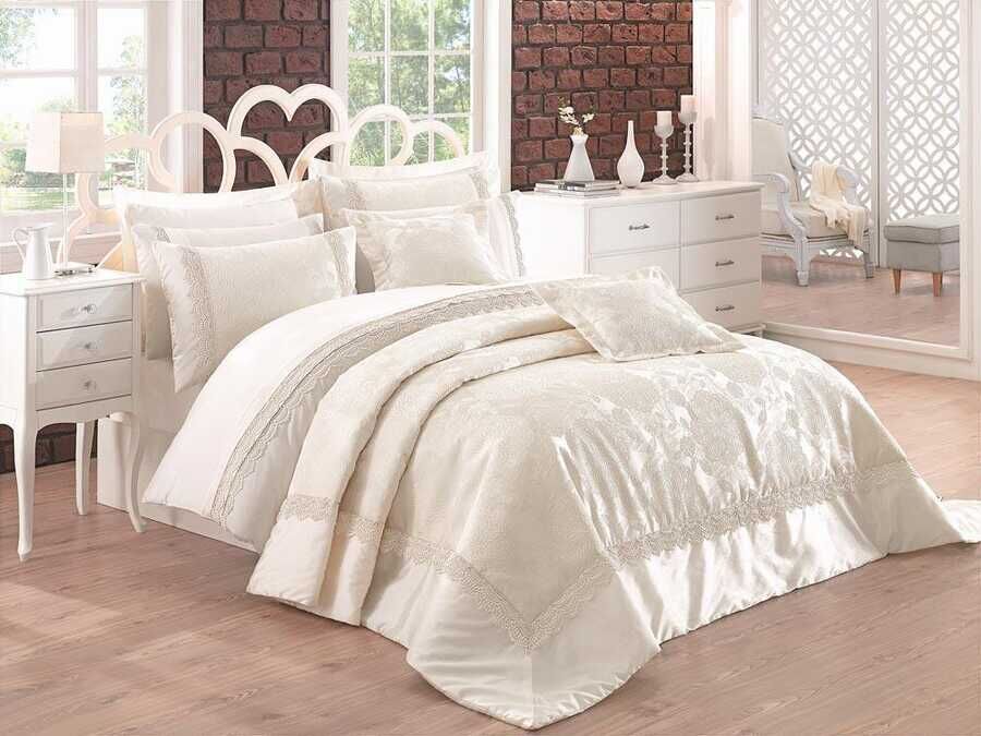 Cotton Box Deluxe Double Bedspread Set Caren Beige