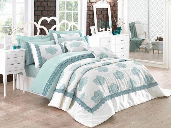 Cotton Box Deluxe Double Bedspread Set Rodez Mint