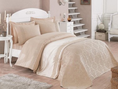 Cotton Box Deluxe Series Double Duvet Cover Set with Bedspread Alize Beige - Thumbnail