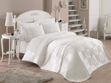 Cotton Box Deluxe Series Double Duvet Cover Set with Bedspread Veronica Beige - Thumbnail