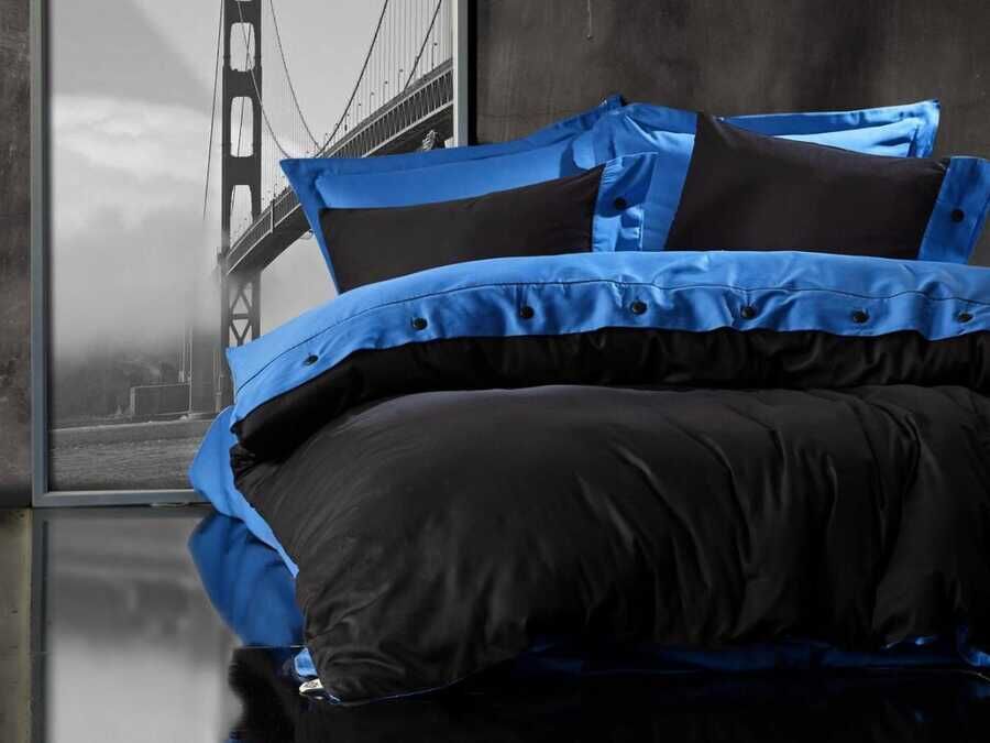 Cotton Box Fashion Satin Double Duvet Cover Set Blue Black