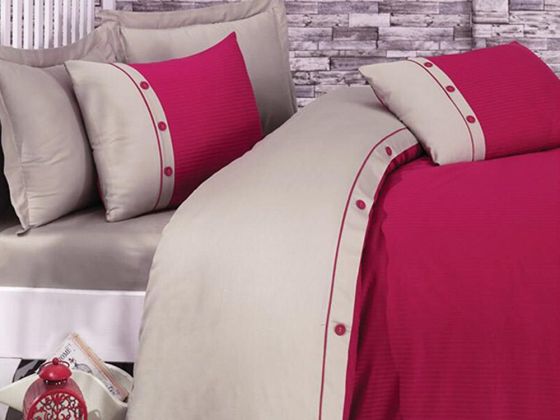 Cotton Box Fashion Stripe Satin Duvet Cover Set Fuchsia