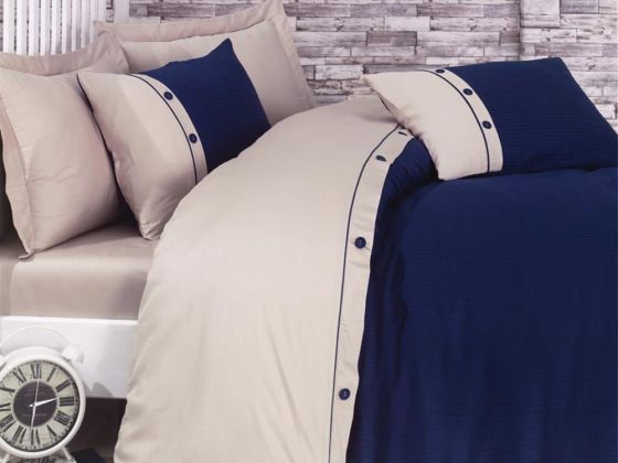 Cotton Box Fashion Stripe Satin Duvet Cover Set Navy Blue