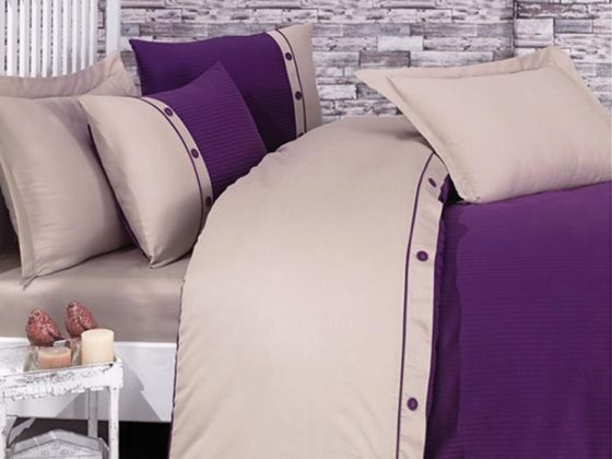 Cotton Box Fashion Stripe Satin Duvet Cover Set Purple