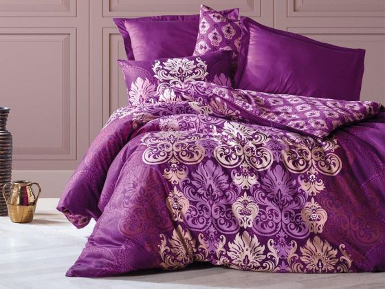 Cotton Box Gilda Satin Duvet Cover Set Plum