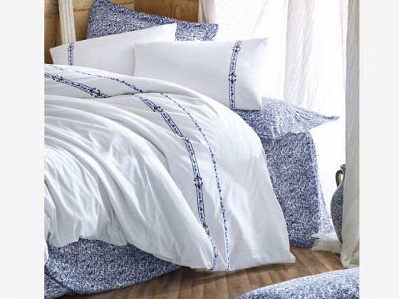 Cotton Box Majestic Double Duvet Cover Set Delmor Navy Blue