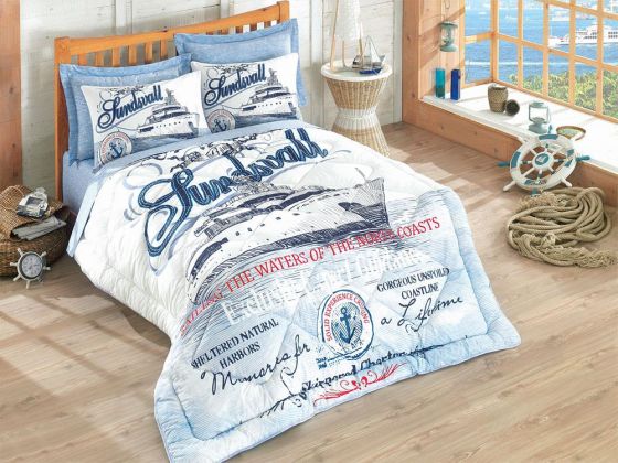 Cotton Box Maritime Harbors Ranforce Double Bedding Set Blue