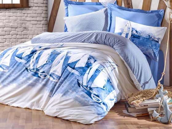 Cotton Box Maritime Duvet Cover Set Pusla Blue Double