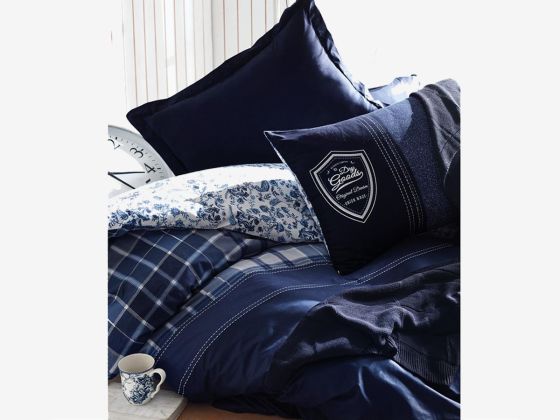 Cotton Box Masculine Double Duvet Cover Set Pablo Navy Blue