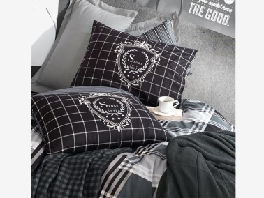 Cotton Box Masculine Double Duvet Cover Set Ramos Anthracite - Thumbnail