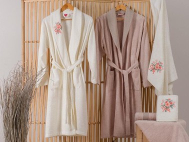 Cotton Box - Cotton Box Embroidered 3d Bamboo Family Bathrobe Set Lenora Ecru Cappucino Cotton Box - Cotton Box Embroidered 3d Bamboo Family Bathrobe Set Lenora Ecru Cappucino