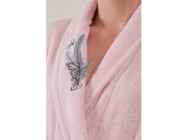 Cotton Box Embroidered 3d Bamboo Family Bathrobe Set Perla Pink Anthracite - Thumbnail