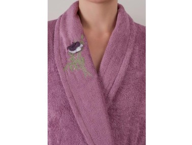 Cotton Box Embroidered 3d Bamboo Family Bathrobe Set Violet Plum Gray - Thumbnail