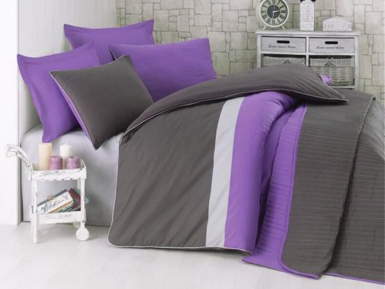 Cotton Box Plain Sports Purple Double Bed Linen Ranforce Duvet Cover Set