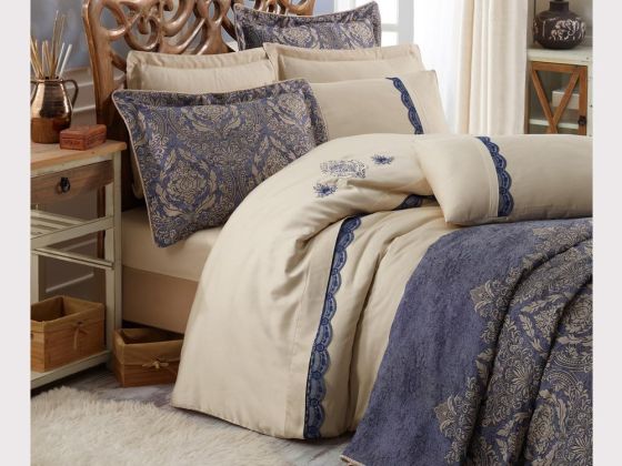 Cotton Box Platinum Series Double Bedspread Set Ornella Navy Blue