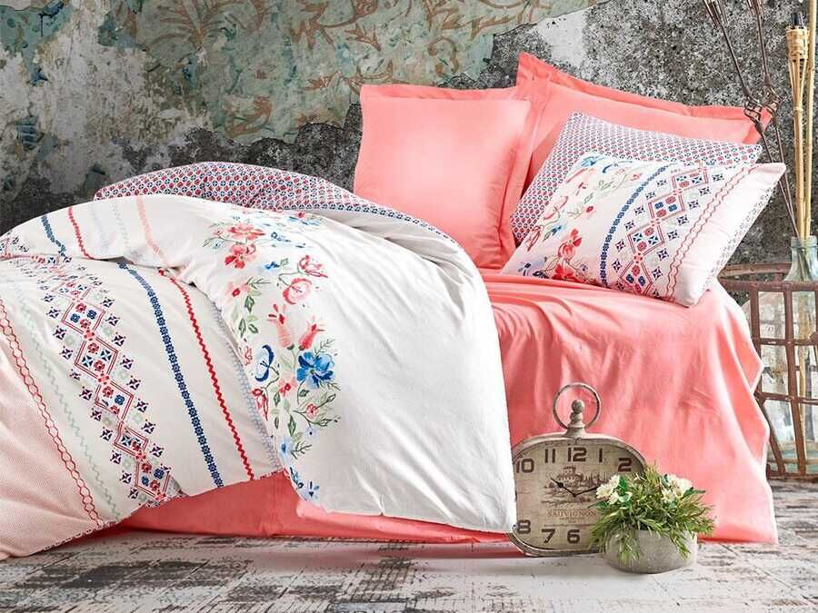 Cotton Box Ranforce Duvet Cover Set Elena Salmon Double