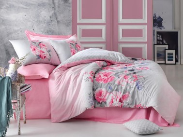 Cotton Box Ranforce Duvet Cover Set Fiona Pink Double - Thumbnail