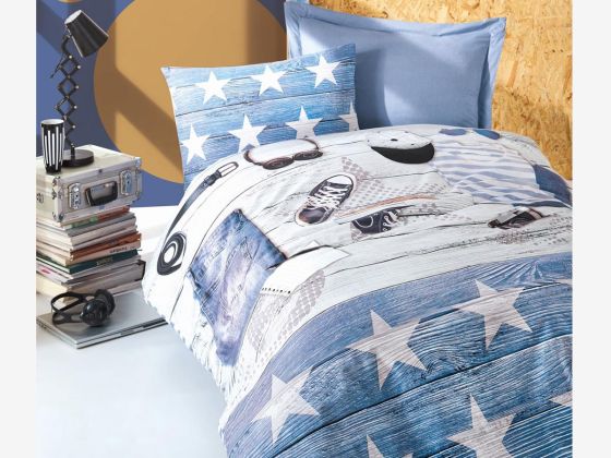 Cotton Box Ranforce Duvet Cover Set Modus Blue Single