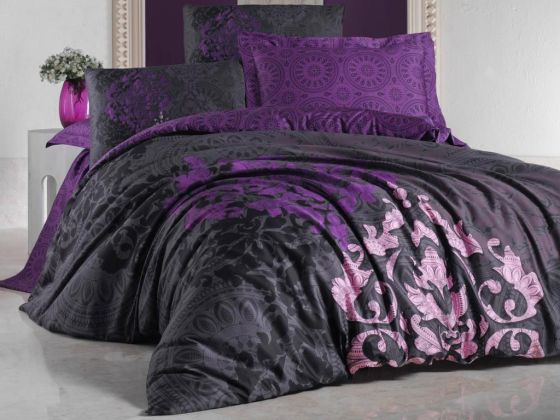 Cotton Box Royal Satin Kösem Sultan Double Duvet Cover Set Plum