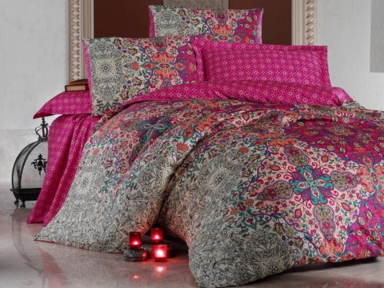 Cotton Box Royal Satin Tugba Double Duvet Cover Set Fuchsia