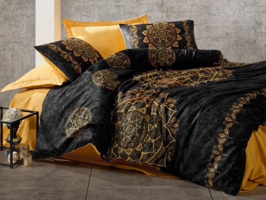 Cotton Box Satin Alvina Double Duvet Cover Set Gold - Thumbnail