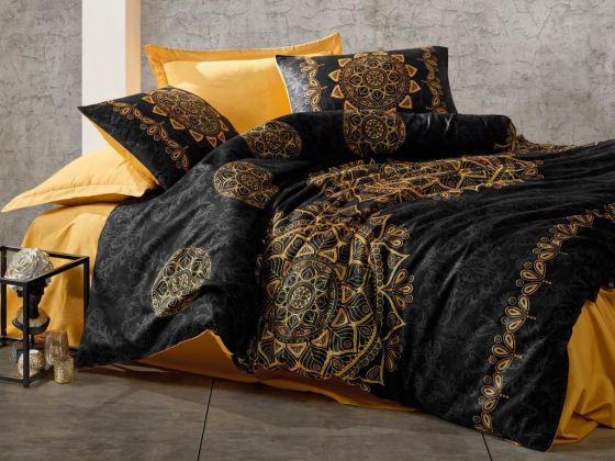 Cotton Box Satin Alvina Double Duvet Cover Set Gold