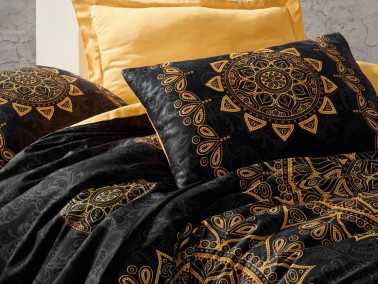 Cotton Box Satin Alvina Double Duvet Cover Set Gold - Thumbnail