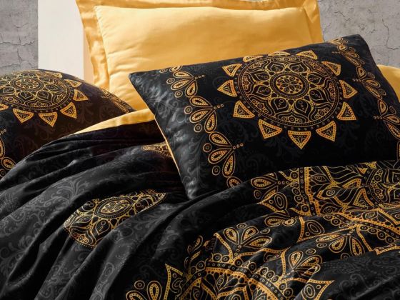 Cotton Box Satin Alvina Double Duvet Cover Set Gold