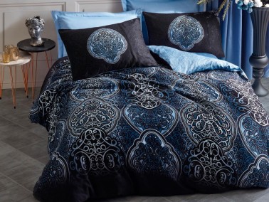 Cotton Box Satin Glory Double Duvet Cover Set Blue - Thumbnail