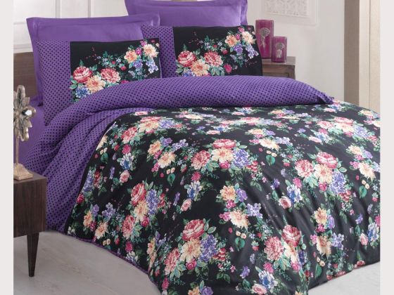 Cotton Box Satin Duvet Cover Set Jaden Purple Double