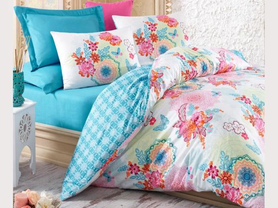 Cotton Box Satin Duvet Cover Set Rainbow Mint Double