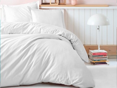 Cotton Box - Cotton Box Stripe Double Cotton Satin Duvet Cover Set White