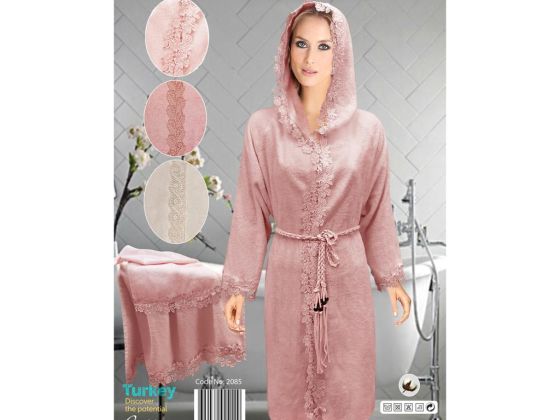 Cotton Hooded Lacy Women's Bathrobe Set