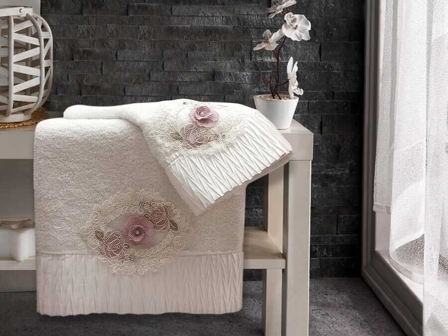 Cotton Pearl 3D Bath Set Flower Cream - Thumbnail