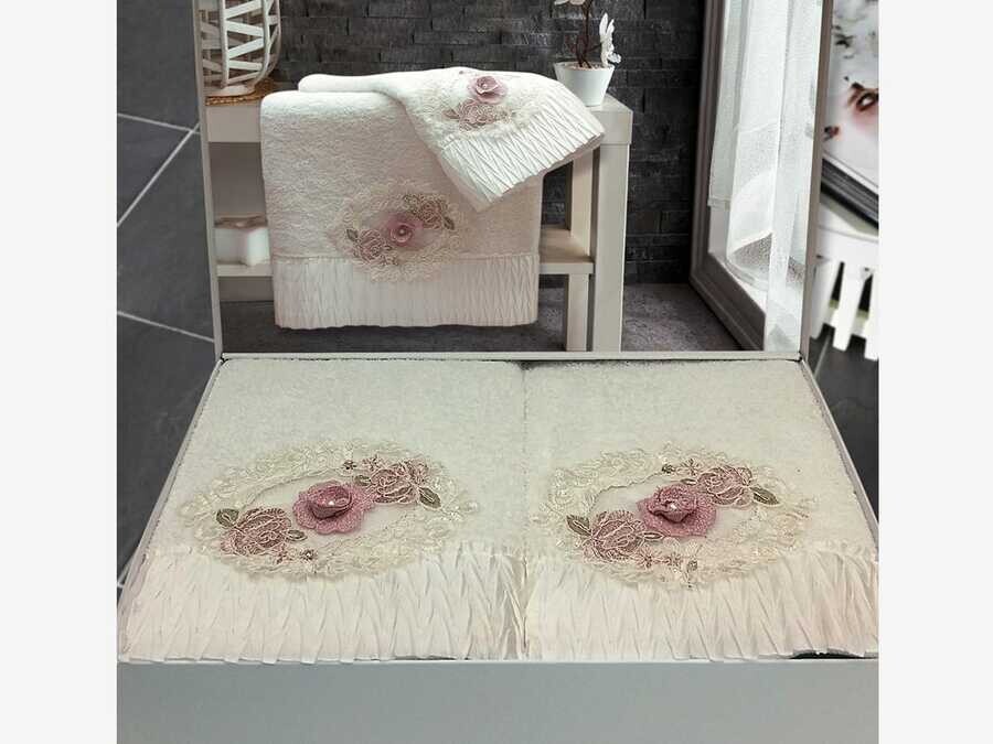 Cotton Pearl 3D Bath Set Flower Cream - Thumbnail