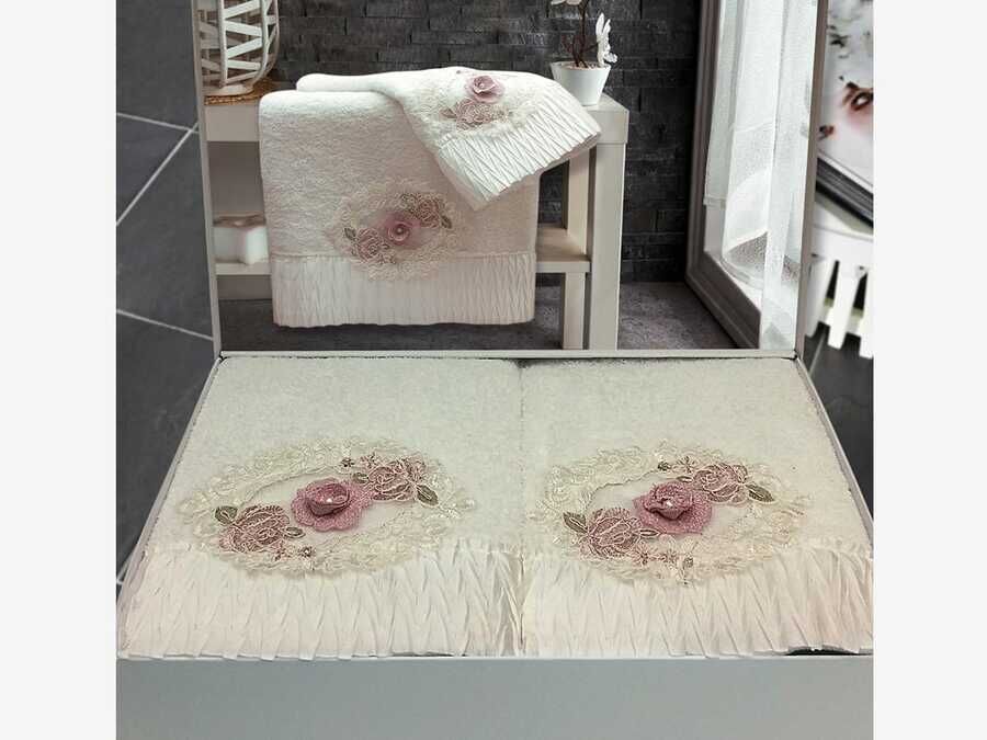 Cotton Pearl 3D Bath Set Flower Cream