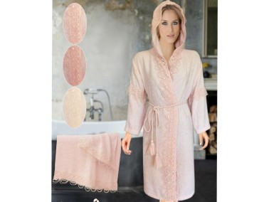 Çeyiz Diyarı - Cotton Lacy Women's Bathrobe Set Wave